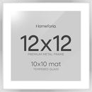 Homeforia 12x12 Silver Frame, High End Metal 12 x 12 Square Picture Frame with Mat 10 x 10 Photo, 12x12 Poster Frames Matted to 10x10 Print, 12 by 12 Hanging Frames, Tempered Glass, Wall Kit, Set of 1 by CozyNest Decor