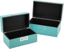Galt International Large & Small Decorative Storage Box w/Hinged Lid - Classic Design Wood Decor Boxes with Geometric Opening Clasp - Storage for Bedroom and Home - Set of 2 (Blue) by CozyNest Decor