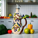 18.26oz/540ml Ceramics Olive Oil Dispenser Bottle,Hand Painted Reliefs Oil Dispenser for Kitchen,Oil Bottles for Kitchen (Blueberry) by CozyNest Decor