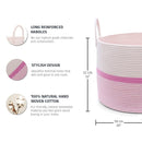 OrganiHaus Boho Woven Basket for Blankets and Laundry, Decorative Large Storage Bin for Living Room, Nursery Basket for Toys & Clothes, Soft Cotton Rope with Handles 20x13 inches - Striped Pink by TinyTreasures Baby Boutique