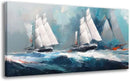 RUISHI Ocean Wall Art For Living Room Abstract Sailboat Canvas Nautical Painting Teal Blue Textured Print Coastal Themed Picture Artwork for Bedroom Bathroom Home Office Decoration 40L x 20W by CozyNest Decor