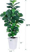 Fiddle Leaf Fig Tree, 5ft Tall Fake Silk Tree in White Planter, Faux Floor Plants with 108 Fiddle Leaves, Artificial Plants for Home Office Decor Indoor by CozyNest Decor
