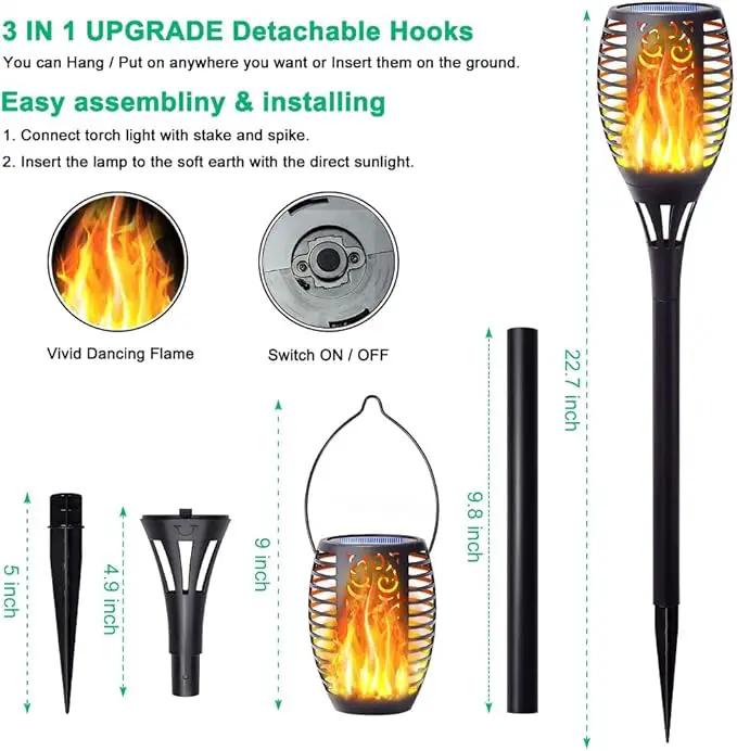 4Pack Solar Torch Light with Flickering Flame, Upgraded 3in1 Solar Lights Outdoor Hanging Lantern, Waterproof Landscape Decoration Lighting for Garden Yard Pathway Driveway, Auto On/Off, photo 4 of 7