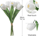 White Artificial Tulips, 2 Bundles 14Pcs, Fake Tulips Artificial Flowers, 2 x 2.4 Inch Large Flower Head Big Tulip, Easter Valentine's Day Mother's Day Home Decoration Flowers by CozyNest Decor