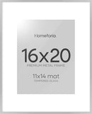 Homeforia 16 x 20 Picture Frame Silver, High End Metal 16 x 20 Frames with Mat 11 by 14 Photo, 16x20 Silver Poster Frame Matted to 11x14 Print, 20x16 Hanging Frames, Tempered Glass, Wall Kit, Set of 1 by CozyNest Decor