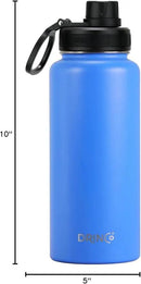 DRINCO Stainless Steel Water Bottle Spout Lid Vacuum Insulated Double Wall Water Bottle Wide Mouth (40oz 32oz 22oz 18oz 14oz) Leak Proof Keep Cold Sport Camping Hiking (32 oz, 32oz Royal Blue) by CozyNest Decor
