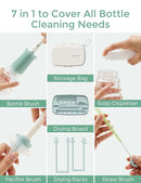 Momcozy Bottle Brush Set - Baby Bottle Cleaner Kit with Silicone Brush, Nipple Brush, Straw Brush, Soap Dispenser, Drying Rack - 7 in 1 Bottle Cleaning Tool for Home and Travel by TinyTreasures Baby Boutique
