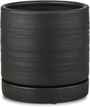 6 Inch Plant Pots, Ceramic Planter Pot with Drainage Hole & Saucer, Indoor/Outdoor Cylinder Round Planter Pot, Matte Black