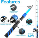 Collapsible Telescopic Fishing Rod and Reel Combo Push Button Small Fishing Pole Kit Beginner Youth Boys Fishing Starter Set Tackle by TinyTreasures Baby Boutique