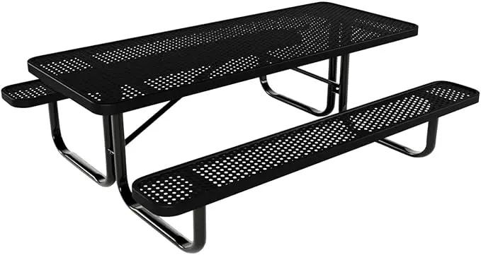 Coated Outdoor Furniture Heavy-Duty Portable Outdoor Kids Table, Punched Steel Kids Picnic Table, Commercial-Grade Picnic Table, Made in America (6ft Rectangular, Childrens, Textured Black)