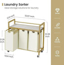 Laundry Hamper, Laundry Basket, Laundry Sorter with 3 Removable Bags, Clothes Basket with 3 Compartments, Wheels, Shelf for Laundry Room Bathroom Bedroom (3 Bags-Golden) by CozyNest Decor
