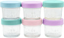 WeeSprout Baby Food Storage Glass Jars w/Lids (4 oz, 6 Pack) Pastel Variety, Snack, Reusable Small Containers, Fridge or Freezer, Microwave & Dishwasher Safe, Essentials for Infants by TinyTreasures Baby Boutique