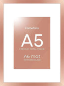 Homeforia A5 Frame Rose Gold, High End Metal 5.8 x 8.3 Picture Frames Matted to 4.1 by 5.8 inch Art, A5 Display Photo Frame with Mat A6, 5.8x8.3 Rose Poster Frames, Tempered Glass, Wall Kit, Set of 1 by CozyNest Decor