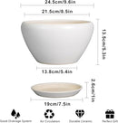 Ceramic Planter - 9 Inch Plant Pot Indoor with Drainage Hole and Saucer for Outdoor Plants Mid-Century Round Planter Modern Flower Pot for House Garden White by GreenHaven Gardens