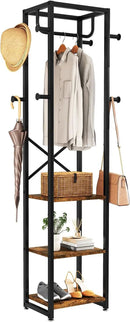 IBUYKE Coat Rack with Shelves, Freestanding Hall Tree with 3 Shelves and 8 Hooks, Industrial Clothes Stand for Entryway, Hallway, Bedroom, Rustic Brown UTMJ088H by CozyNest Decor