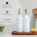 HOMCDALY Olive Oil Dispenser for Kitchen, 16oz Glass Oil Bottles with Bamboo Tray, Gold Oil&Vinegar Cruet Set, Kitchen Dispenser Bottles with Pourer | Set of 2 (16oz – Gold) by CozyNest Decor