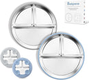 8" Stainless Steel Toddler Plates with Suction, Divided Plates with Removable Silicone Sleeves for Baby, Non Toxic & BPA Free |Unbreakable |Dishwasher Safe Dinnerware Set of 2, Blue & Gray by TinyTreasures Baby Boutique