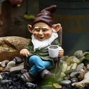 OwMell Drinking Coffee Garden Gnome Statue Decoration 7.3" Figurine Ornament for Indoor Outdoor Home Patio Yard Lawn - Coffee by CozyNest Decor
