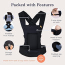 Beco Gemini Baby Carrier from Newborn to Toddler - Certified Ergonomic Newborn Baby Carrier for Infants and Children of 7-35 lbs - M Shape, Adjustable Seat, 100% Cotton (Metro Black) by TinyTreasures Baby Boutique