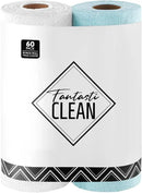 Fantasticlean Microfiber Cleaning Cloth Roll -60 Pack, Tear Away Microfiber Towels, 12" x 12", Reusable, Washable, Scratch Free, Ultra Absorbent Dish Rags for Car, Home, Garage or Shop (White & Blue) by CozyNest Decor