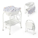 HONEY JOY Baby Changing Table with Bathtub, Foldable Infant Diaper Changing Station with Wheels, Storage Tray, Waterproof Pad, Portable Newborn Nursery Organizer Bath Stand for Boys Girls (White) by TinyTreasures Baby Boutique