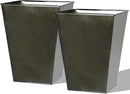 Worth Garden Large Metal Glazed Floor Planter Set of 2-14" Dia x 18" H - Luxurious Glossy Finish Black Tall Square Tapered Steel Plant Pots, Decor Flower Pot Indoor & Outdoor, Drainage Hole by GreenHaven Gardens