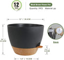 12 inch Large Self Watering Pots, Plant Pots with Mesh Drainage Holes for Indoor Outdoor Plants, Plastic Planters with Deep Reservoir for Garden House Flower Plants, Black with Brown by GreenHaven Gardens