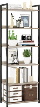 NUMENN Bookshelf, 6 Tier Bookshelves, Home Office Bookcase Shelf Storage Organizer, Free Standing Storage Shelving Unit for Bedroom, Living Room and Home Office, Grey by CozyNest Decor