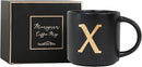 COLLECTIVE HOME - Monogram Ceramic Mugs, 15 oz Golden Initial Black Coffee Cups, Elegant Alphabet Tea Mugs, Elegant Personalized Mug with Gift Box, Unique Mug with Double Side Capital Lette (X) by CozyNest Decor
