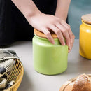 Sweejar Ceramic Kitchen Canisters, 28 FLOZ Porcelain Food Storage Jar with Airtight Seal Wooden Lid, Home Container Serving for Coffee Beans, Tea-leave, Sugar, Salt and More, Tool Bucket (Green) by CozyNest Decor