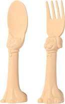 Made in USA Spoon la la Toddler Utensils Set - 2 Pack (1 Spoon & 1 Fork for Kids) - Self-Standing 3D Ergonomic Cat & Dog Handles - BPA-free, Dishwasher Safe, Baby Silverware (Yellow) by TinyTreasures Baby Boutique