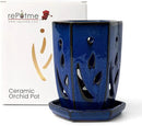rePotme 4 x 6 inch Hexagon Ceramic Orchid Pot with Holes (Midnight Blue) - Ideal Plant Pot for Repotting Orchids and Other Flowers - Indoor/Outdoor by GreenHaven Gardens