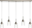 Lighting Contemporary Brushed Nickel Linear Chandelier Pendant Light 5 Lights Clear Seeded Glass Farmhouse Pendant Lighting Modern Dining Room Light Fixture for Living Room Kitchen Island by CozyNest Decor