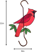 Stained Glass Hanging Plant Hook - Red Cardinal Sun Catcher with Copper S Hooks Top and Bottom for Indoor and Outdoor Use by GreenHaven Gardens