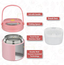 2 - in - 1 Soup Thermo for Hot Food 14oz with Snack Box Container Leak Proof Insulated Lunch Container Kids and Adults Stainless Steel Double Wall Vacuum Wide-mouth Thermal with Spoon and Handle by TinyTreasures Baby Boutique