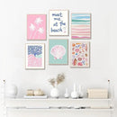 6 Pcs Coastal Beachy Wall Art Tropical Summer Shell Ocean Paintings Prints Posters Trendy Pink Preppy Palm Tree Canvas Wall Decor Aesthetic for Bedroom Living Room Dorm Apartment 8x10inch Unframed by CozyNest Decor