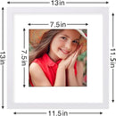 Vittanly 12x12 Picture Frames Set of 9, Shatter Resistant Plexiglass, Display 8x8 Pictures with Mat or 12x12 without Mat, Photo Frames for Wall Mount, Engineered Wood, White by CozyNest Decor