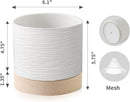 Nihow Ceramic Plant Pot: 6 Inch Planter with Drainage Hole & Saucer for Indoor & Outdoor Plants - Cylinder Round Flower Pot for Succulent/Herbs/Violets - White & Brown by CozyNest Decor