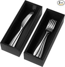 Premium Bamboo Kitchen Drawer Organizer - Set of 2, Stackable Utensils Holder, Storage Box Tray for Kitchen Drawers, Cabinet, Utensil, Silverware, Spatula, Flatware or Makeup, Vanity, Bathroom(Black) by CozyNest Decor