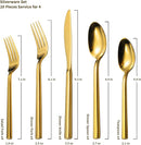 Alata Cube Gold 20-Piece Flatware Set, Forged Cutlery Set, Mirror Finish Silverware Service for 4, Stainless Steel Tableware with Square Handle for Home/Restaurant, Dishwasher Safe by CozyNest Decor