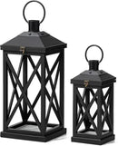 Glitzhome Modern Farmhouse Wooden Lantern Hanging Decorative Candle Lantern for Outdoor & Indoor Black Set of 2 (No Glass) by CozyNest Decor