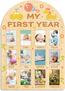 ORIGACH My First Year Baby Growth Photo Display Wood Board - 12 Months Newborn Milestones Photo Board - Neutral Baby Keepsake Frame 1st Birthday Party Nursery Decor New Mom Gift - Car & Rocking Horse by TinyTreasures Baby Boutique