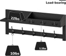 AMBIRD Wall Hooks with Shelf 26.57inch Entryway Wall Hanging Shelf Wood Coat Hooks for Wall Coat Rack Wall Mount Rack with 5 Dual Hooks 3 Key Hooks Mail Organizer and Key Rack Key Holder (Black) by CozyNest Decor