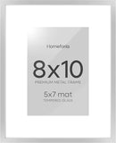 Homeforia Silver Picture Frame 8x10, High End Metal 8 x 10 Photo Frames with Mat 5 by 7 Art, 10x8 Thin Frame Matted to 5x7 inch Print, 10by8 Wall or Tabletop Frames, Tempered Glass, Wall Kit, Set of 1 by CozyNest Decor