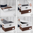 PRANDOM Foldable Storage Bins with Lids [3-Pack] Fabric Collapsible Storage Boxes Baskets Cubes Containers with Handles for Closet Living Room Bedroom (Brown & White 17.7x11.8x11.8'') by TinyTreasures Baby Boutique