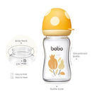 YOHKOH Natural Glass Baby Bottle with Natural Response Nipple, Newborn Anti-Colic Baby Bottles, Wide Neck Mushroom Cap Baby Bottle, Clear (Yellow, (5.4oz (Pack of 4)) by TinyTreasures Baby Boutique
