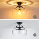 WUZUPS Chandelier Rustic Farmhouse Industrial Round Semi-flushmount Ceiling LED Light Fixture with Clear Glass Shades for Bathroom Kitchen Foyer Entryway, H 11.8" x W 13.4", E26 Base, Black by CozyNest Decor