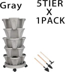 Vertical Planter 5 Tier Stackable Planters Garden Planters Strawberry Herb Flower and Vegetable Planter Indoor Outdoor Gardening Pots with Removable Wheels and Tools by CozyNest Decor