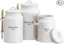 Barnyard Designs Canister Set for Kitchen Counter, Coffee Tea Sugar Container Ceramic Set, Decorative Canisters, Rustic Farmhouse Canister Jars, White (Coffee/Sugar/Tea) by CozyNest Decor