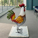Metal Rooster Statue, Garden Outdoor Decor, Red and Gold Feathers, Weather Resistant, Metal Chicken Yard Art Sculpture, Iron Garden Animal Statue by CozyNest Decor